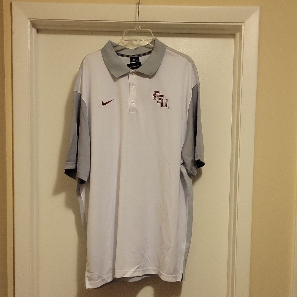 NWT: Men's NIKE DRI-FIT White/Gray FSU Polo Shirt